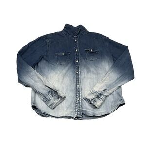 American Eagle Pearl Snap Shirt Western Sz M Ombre Denim Chambray Shacket